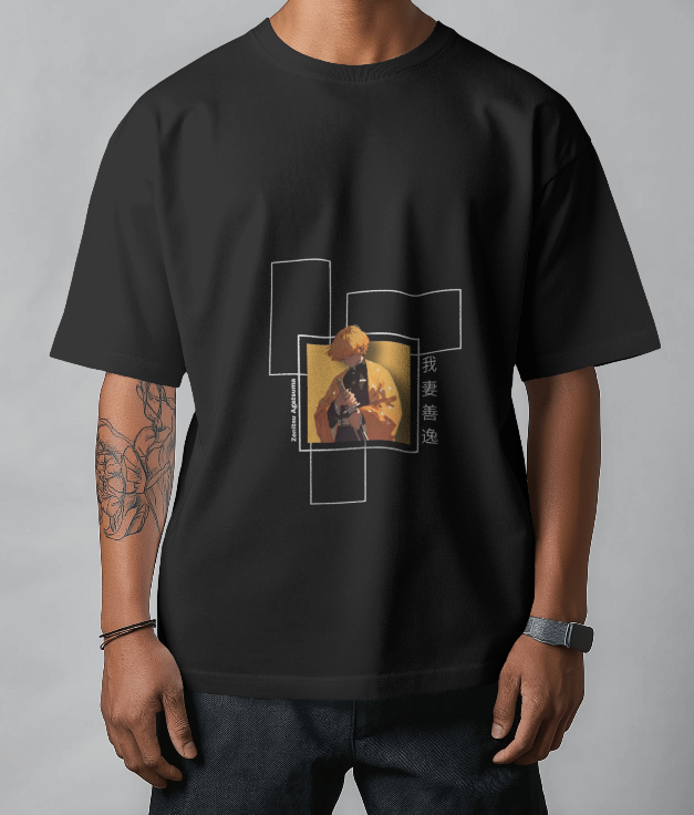 Zenitsu Premium Minimal Anime Oversized T-Shirt – Black