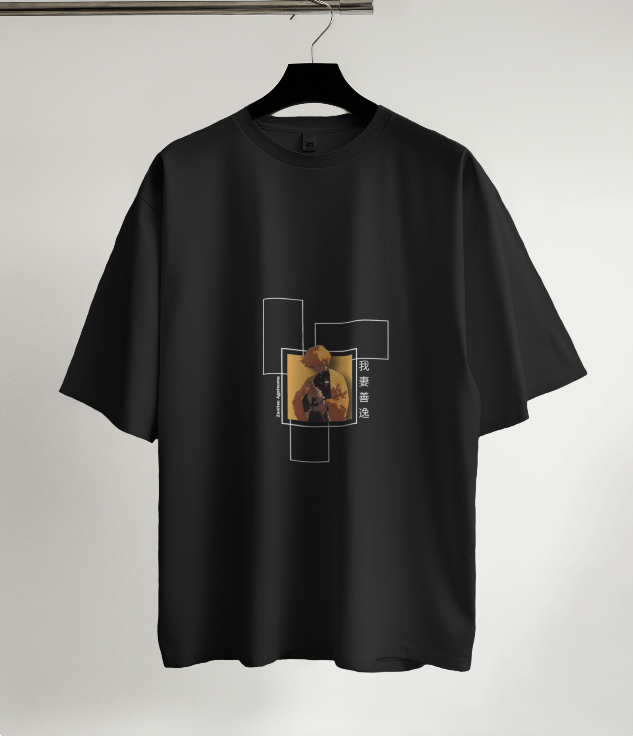 Zenitsu Premium Minimal Anime Oversized T-Shirt – Black