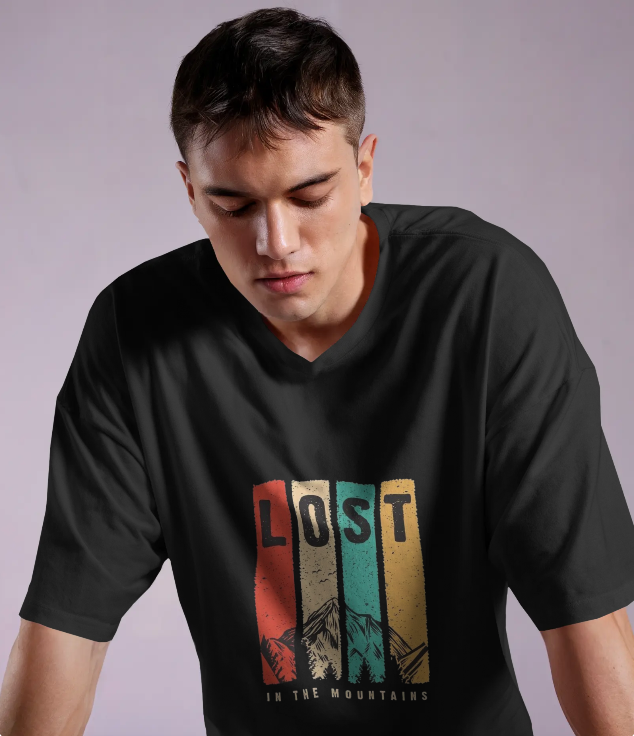 Lost in the Mountains – Premium Black Graphic T-Shirt