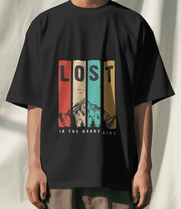Lost in the Mountains – Premium Black Graphic T-Shirt