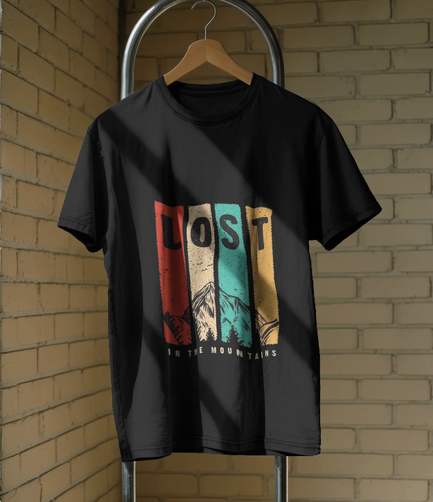 Lost in the Mountains – Premium Black Graphic T-Shirt
