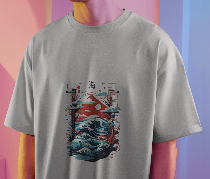 Japanese Wave Graphic Oversized T-Shirt