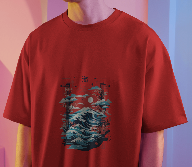 Japanese Wave Graphic Oversized T-Shirt