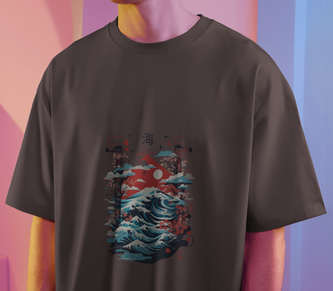 Japanese Wave Graphic Oversized T-Shirt