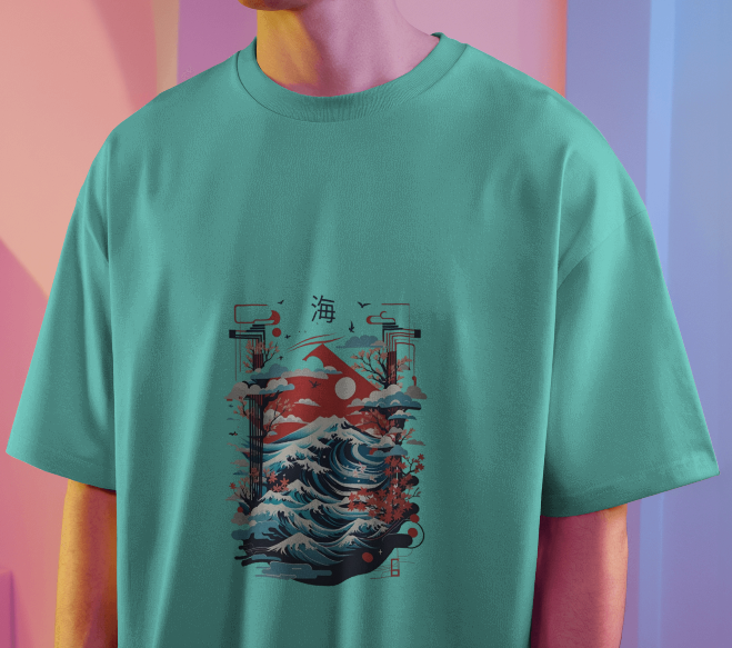 Japanese Wave Graphic Oversized T-Shirt