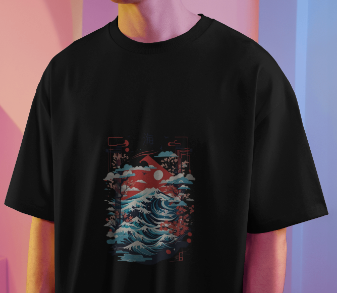 Japanese Wave Graphic Oversized T-Shirt