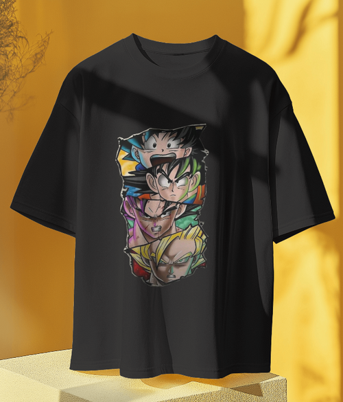 Anime Saiyan Evolution Graphic Oversized T-Shirt – Black
