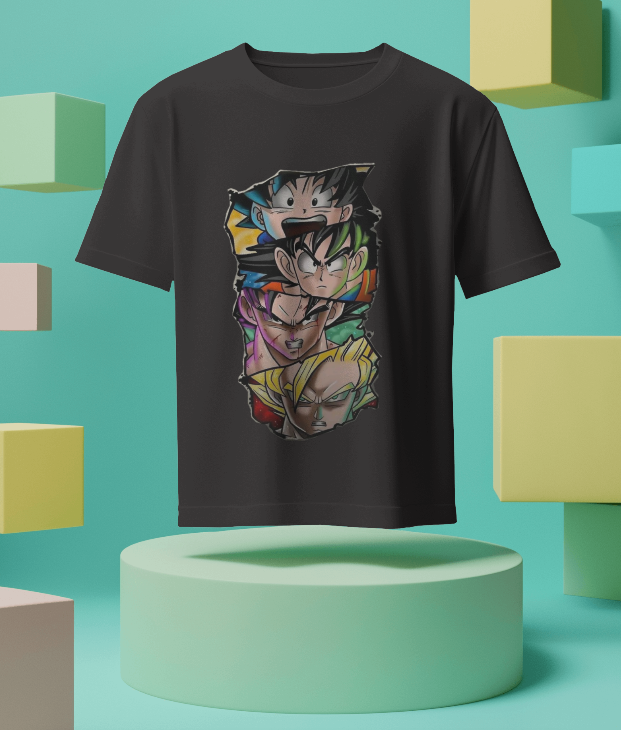 Anime Saiyan Evolution Graphic Oversized T-Shirt – Black